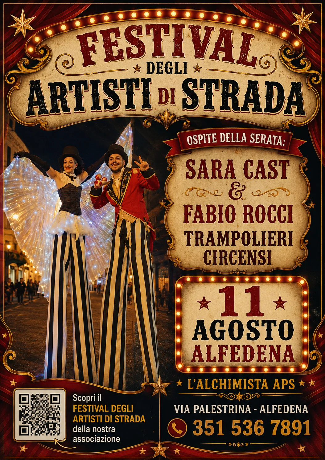Sara Cast e Fabio Rocci: sui trampoli, ma anche a terra per giocare con i bambini