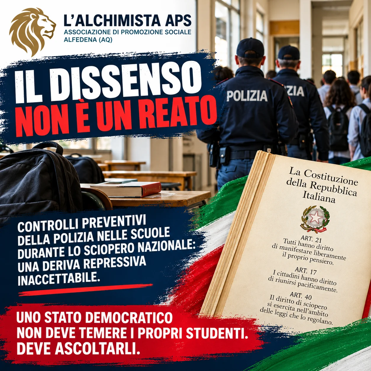 L’ALCHIMISTA APS: IL DISSENSO NON È UN REATO. Comunicato ufficiale – 30 ottobre 2026